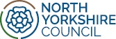 Writing saying North Yorkshire Council and the council logo of the white rose 